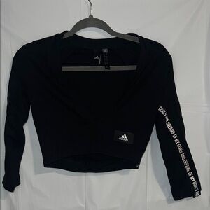 Adidas Women's Black V-Neck Long Sleeve Crop Top
